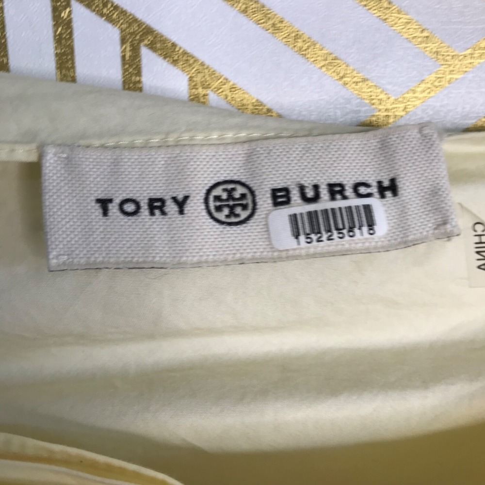 Tory Burch Womens Sleeveless Cotton Tee Size 0 Light Yellow Ruched Shoulder - Picture 6 of 9